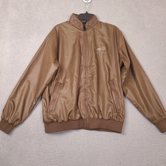 Vintage Silver Fox Jacket Men Large Brown Pebble Beach Golf Full Zip Windbreaker - Picture 1 of 16